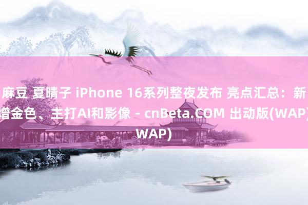 麻豆 夏晴子 iPhone 16系列整夜发布 亮点汇总：新增金色、主打AI和影像 - cnBeta.COM 出动版(WAP)