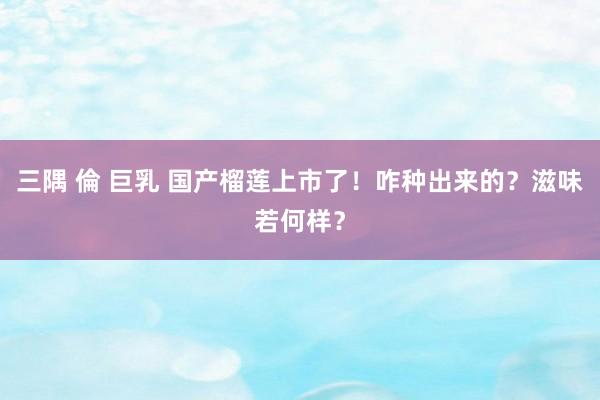 三隅 倫 巨乳 国产榴莲上市了！咋种出来的？滋味若何样？